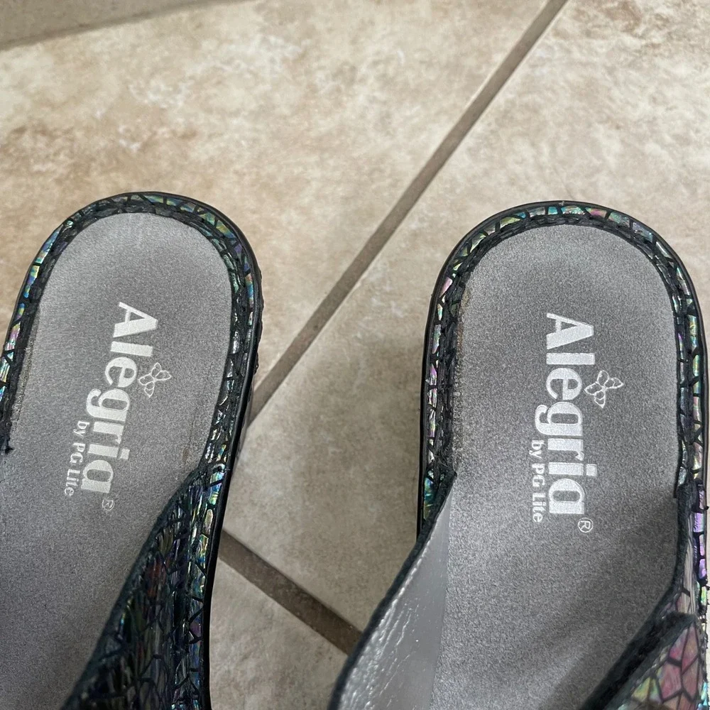 Alegria by PG Lite Womens Holographic Leather Wedge Sandals Black 42 USA 11.5-12